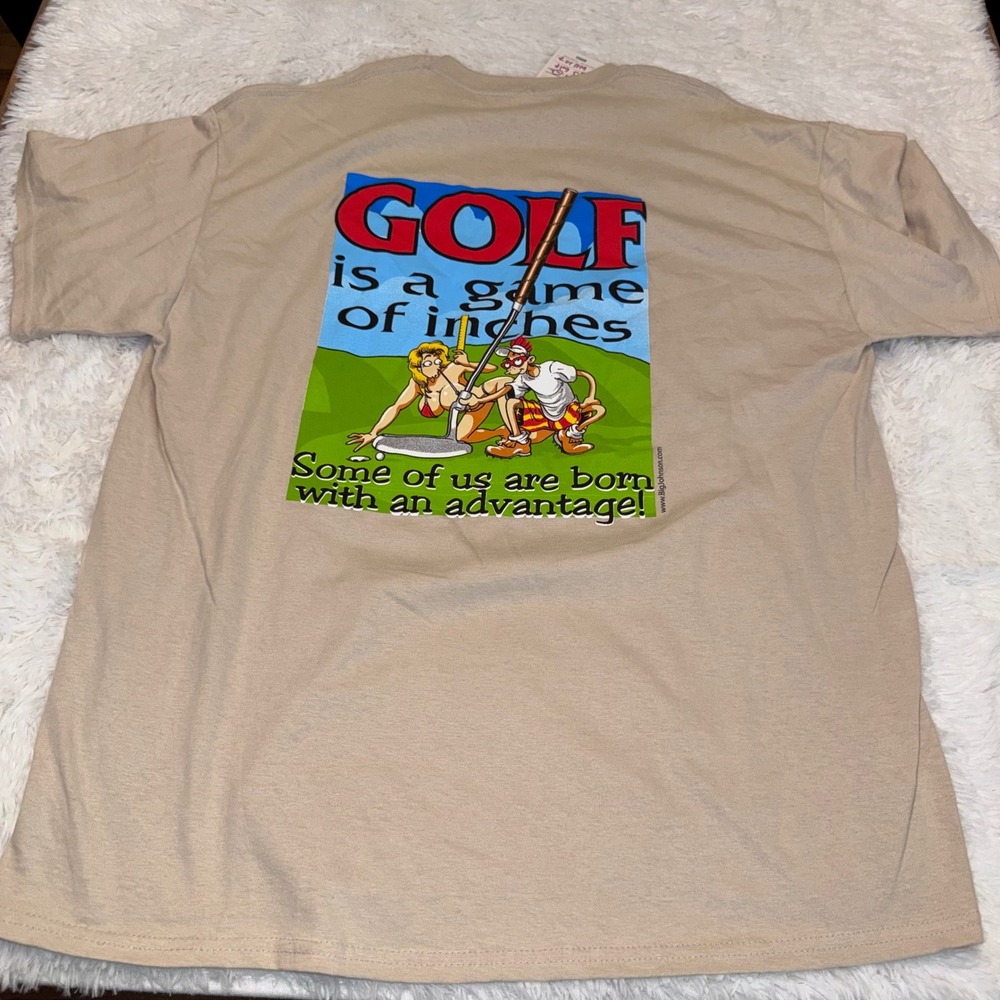 Big Johnson Golf T-Shirt Mens XL Tan Excellent Game of Inches Graphic Tee